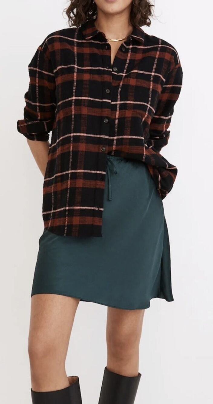 Madewell Flannel Shirt Sunday Orange Black Evins Plaid Cotton Size XS